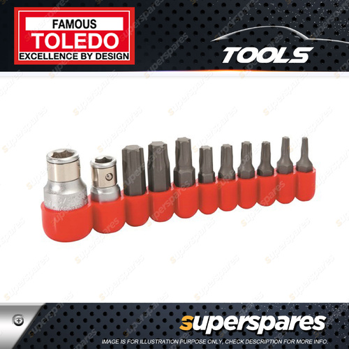 Toledo Bit Set 11 pcs - with Nine Torx Bits 1/4" & 3/8" Square Drive Bit Holder