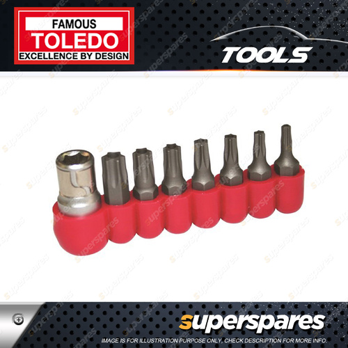 Toledo Bit Set 8 pcs - with Seven Tamper Proof Torx Bits 1/4" Sq. Dr. Bit Holder