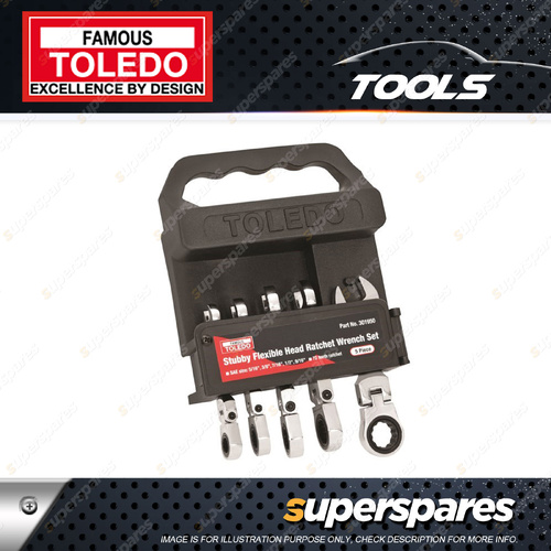 Toledo Fixed Head Stubby Ratchet Wrench Set 5 pcs - SAE 5/16"-9/16"