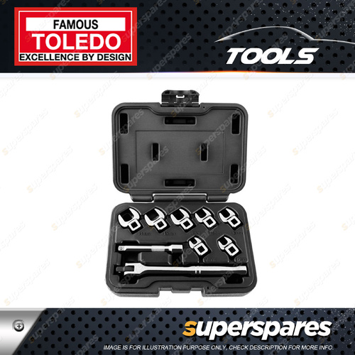 Toledo 1/4" Crowfoot Wrench Set 9 pcs - Metric Straight Chrome Vanadium Steel
