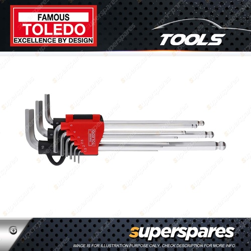 Toledo Hex Key Set Ball Point Long Metric - Constructed from SNCM-V Steel