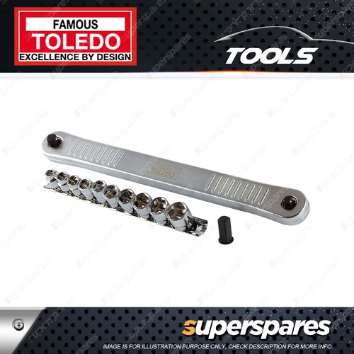 Toledo Ratchet Extension Drive Bar - Features 8mm-17mm Low Profile Sockets