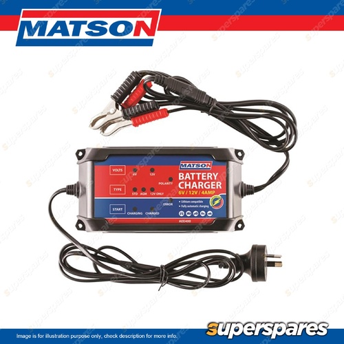 Matson 6/12V 4 Amp Battery Charger - 7 Stage Charging Lithium Compatible