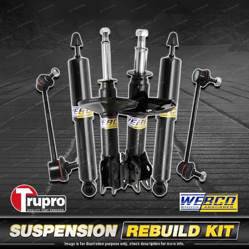 Front + Rear Webco Shock Absorber Trupro Sway Bar Link Kit for Kia Rio BC 00-02