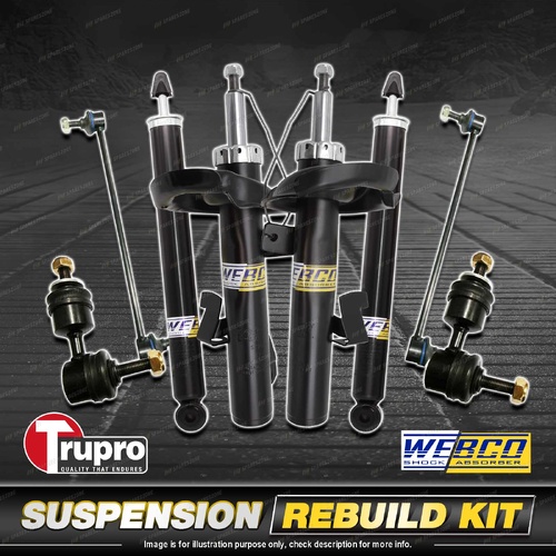 Front+Rear Webco Shock Absorbers Trupro Sway Bar Links for Mazda 3 BK 2004-2009