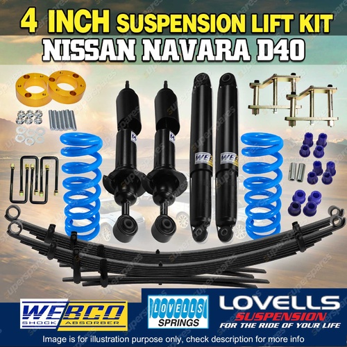 4 Inch 100mm Webco RAW 4x4 Lovells Suspension Lift Kit for Nissan Navara D40