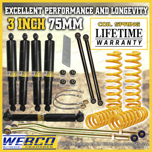 3" 75mm Lift Kit Damper Castor Bushes King Coil for Toyota Landcruiser 80 105